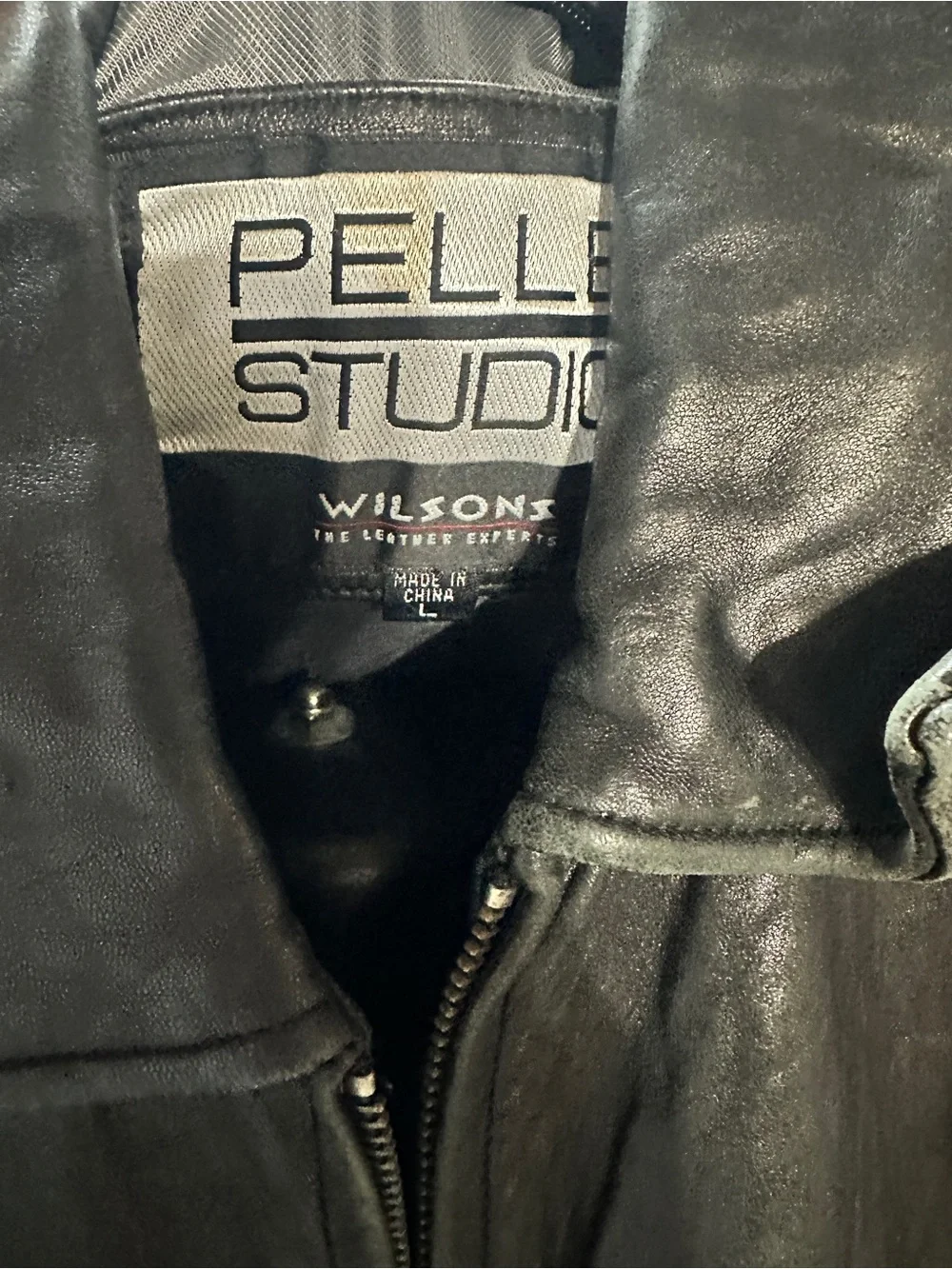 Men's Black Leather Zip-Front Jacket-Wilson’s pelle studio jacket-size L-#560